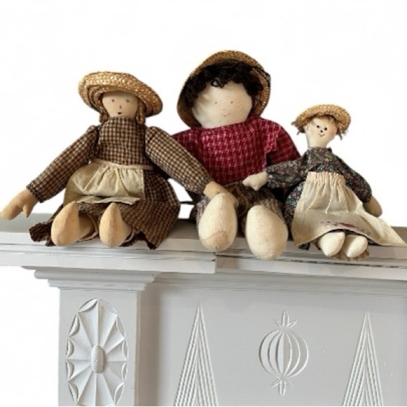 Vintage Primitive handmade cloth dolls set of 3- folk art style - Picture 2 of 7